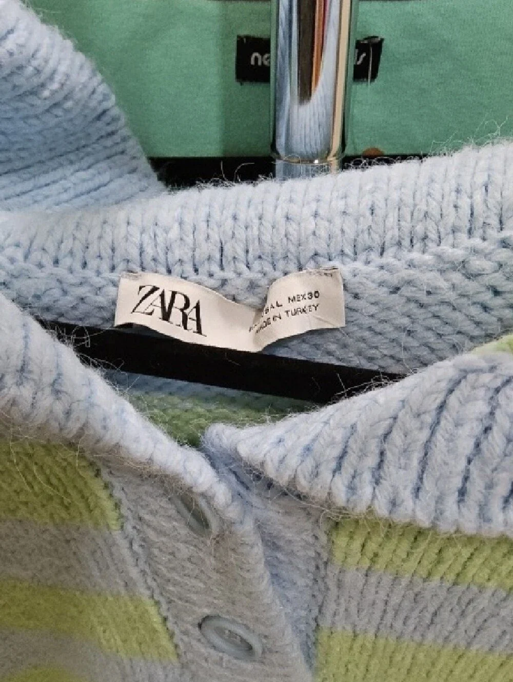 ZARA Cropped Sweater with Floral Appliqués - Light Blue & Lime || Size Large - Picture 2 of 2